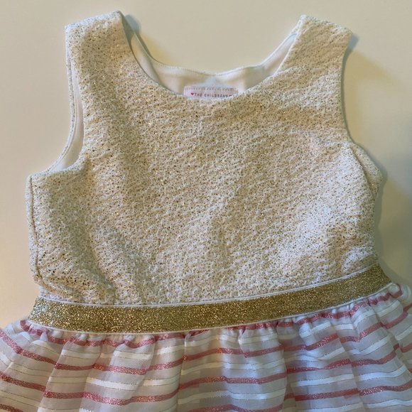 The Children's Place White Gold Glitter Kids Dress Pink & White Stripes |Size 4T - Picture 4 of 7
